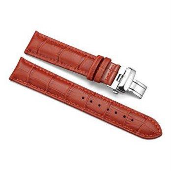 [worldbuyer] IStrap iStrap Calf Leather Watch Band Silver Steel Deployment Clasp Strap for/1345438