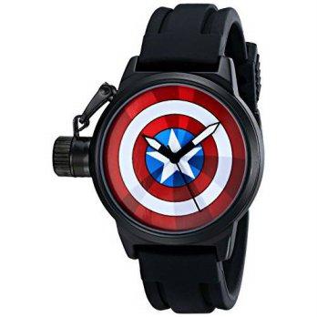 [worldbuyer] Marvel Mens W001753 The Avengers Captain America Analog-Quartz Black Watch/1377295