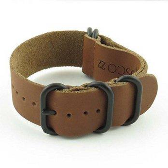 [worldbuyer] StrapsCo 20mm Brown Leather G10 Nato Zulu Watch Strap with Matte Black Rings/1355062
