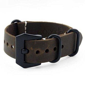 [worldbuyer] StrapsCo 20mm Dark Brown Vintage Style Leather G10 Nato Zulu Strap w/ Matte B/1345387