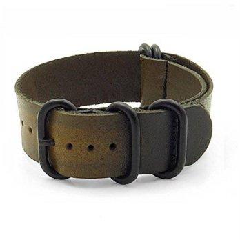 [worldbuyer] StrapsCo 20mm Green Burnt Faded Vintage Style Leather G10 Nato Zulu Watch Str/1359947
