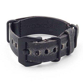 [worldbuyer] StrapsCo 24mm Black Ultra Distressed Leather G10 Nato Zulu Watch Strap w/ Bla/1353755