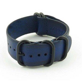 [worldbuyer] StrapsCo 24mm Blue Vintage Nato Zulu G10 Leather Watch Strap with Matte Black/1354464