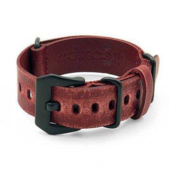 [worldbuyer] StrapsCo 24mm Red Ultra Distressed Leather G10 Nato Zulu Watch Strap w/ Black/1362340