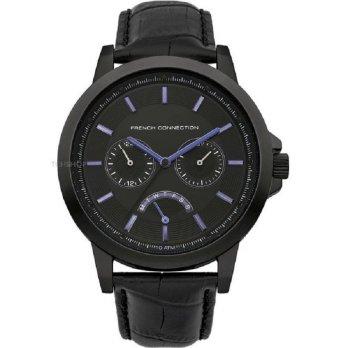 French Connection Jam Tangan Pria Hitam Leather Strap FC1232BB