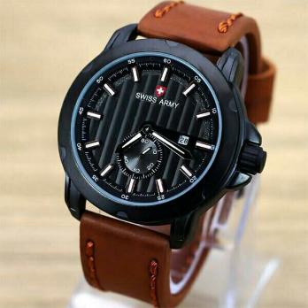 Jam Tangan Pria Swiss Army Date Chrono Second Brown Leather Kw Super