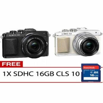 Olympus PEN E-PL7 Mirrorless Kamera Kit Lensa 14 - 42mm R B/G + Gratis SDHC 16GB CLS 10-Black/Silver
