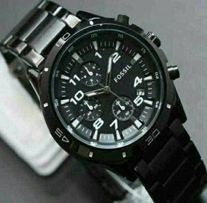 jam tangan fossil crono aktif all stainless case full black