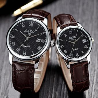 1 Pair Leisure Business Men Women Couple Leather Quartz Date Wrist Watch Brown (Intl)  