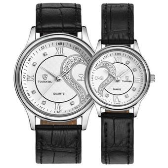 1 Pair Tiannbu Ultrathin Leather Romantic Fashion Couple Wrist Watches White - Intl  