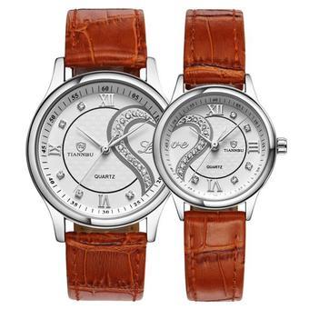 1 Pair Tiannbu Ultrathin Leather Romantic Fashion Couple Wrist Watches Silver - Intl  