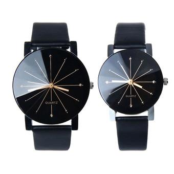 1Pair Men and Women Quartz Dial Clock Leather Wrist Watch Black (Intl)  