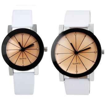 1Pair Men and Women Quartz Dial Clock Leather Wrist Watch Round Case White (Intl)  