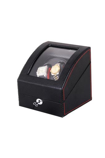 2 Spinning PU Wind-up Gloss Wooden Watch Display Box Winder for Rolex Cartier- Black  