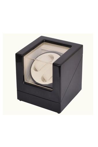2 spinning slots Wind-up Gloss Wooden Watch Display Box Winder for Rolex Cartier- Piano Black + White  