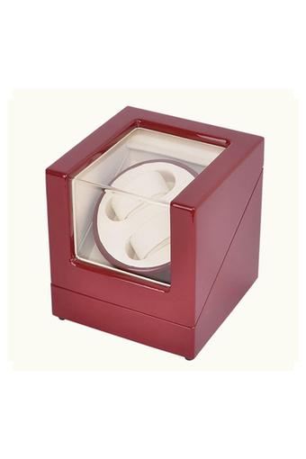 2 spinning slots Wind-up Gloss Wooden Watch Display Box Winder for Rolex Cartier- Brown  