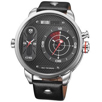 2015 New WEIDE WH-3409 Genuine Leather Strap Mens Quartz Military Army Sport Wristwatch - Black (Intl)  