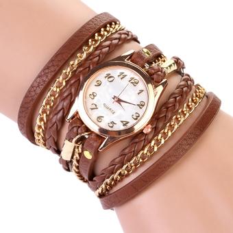 2015 Women Handmade Watches Weave Wrap Leather Bracelet Wristwatch Brown (Intl)  