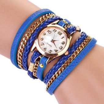 2015 Women Handmade Watches Weave Wrap Leather Bracelet Wristwatch Blue (Intl)  