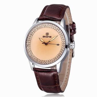 2016 SKONE Brand Popular Watches Women Fashion Rhinestone Dress Watch Casual Leather Strap Quartz Wristwatches(Coffee) (Intl)  