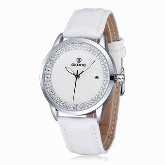 2017 SKONE Brand Popular Watches Women Fashion Rhinestone Dress Watch Casual Leather Strap Quartz Wristwatches(White) (Intl)  