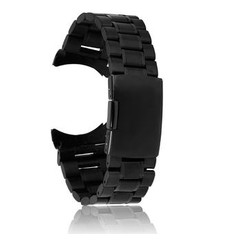 24mm Stainless Steel Solid Links Bracelet Watch Band Strap Curved End with 4pcs Watch Pins Spring Bars (Black)  