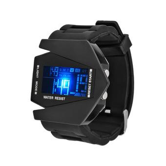 360WISH Elegant Air Plane Style Digital Display LED Silicone Wrist Watch Black  