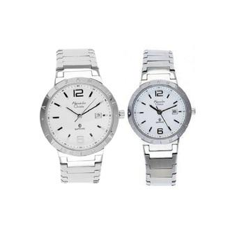 Alexandre Christie Saphire Glass Couple Watch Jam Tangan Pasangan - Silver - Strap Stainless Steel - ACCP8313SSWH  