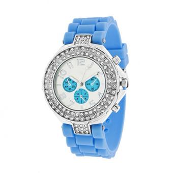 Allwin Charm Crystal Unisex Sport Jelly Silicone Strap Watch Rhinestone Wristwatch Blue  