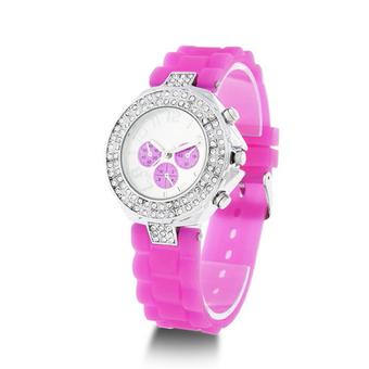 Allwin Charm Crystal Unisex Sport Jelly Silicone Strap Watch Rhinestone Wristwatch (Rose Red)  