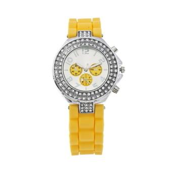 Allwin Charm Crystal Unisex Sport Jelly Silicone Strap Watch Rhinestone Wristwatch Yellow  