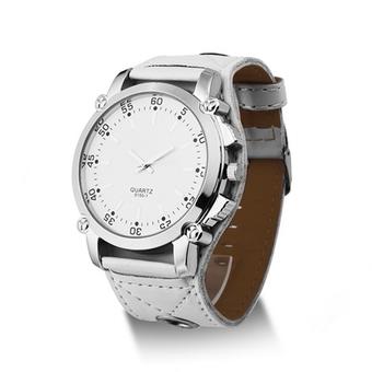 Allwin Fashion Mustache Pattern Quartz Wrist Watch With Leather Band Metal Case White  