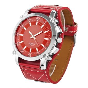 Allwin Fashion Mustache Pattern Quartz Wrist Watch With Leather Band Metal Case Red  