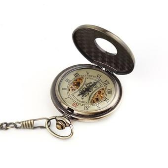 Allwin Men Women Antique Retro Vintage Pocket Mechanical Watch Chain Bronze (Silver)  