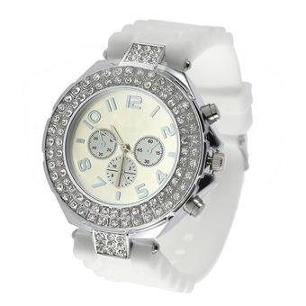 Allwin Unisex Silicone Crystal Lady Jelly Gel Quartz Analog Sports Wristwatch White  