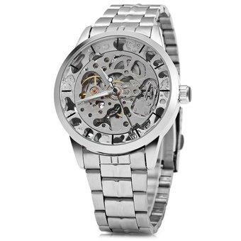 Automatic Mechanical Movement Hollow Out Men Watch Stainless Steel Band(Color:Silver)(INTL)  