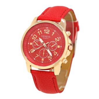 BODHI Men's Women's Geneva Sub-Dials Faux Leather Strap Analog Quartz Wrist Watch (Red) (Intl)  