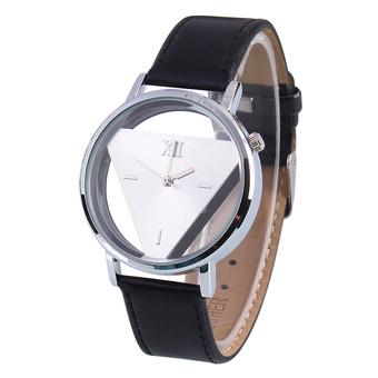 BODHI Unisex Charm Glass Hollow Triangle Dial Faux Leather Wrist Watch (Black Strap&Silver Dial) (Intl)  