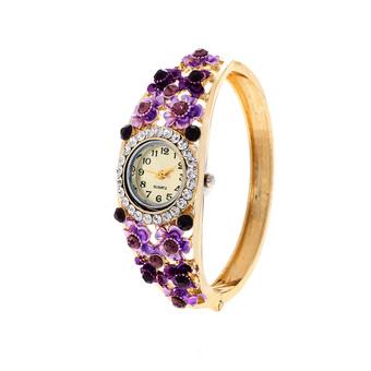 Bangle Watches Plated Crystal Flower Bracelet Quartz Casual Watch NO.2 (Intl)  