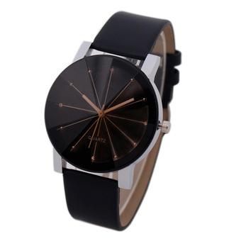 Bessky Men's Black Round Dial Clock Leather Strap Quartz Wrist Watch (Intl)  