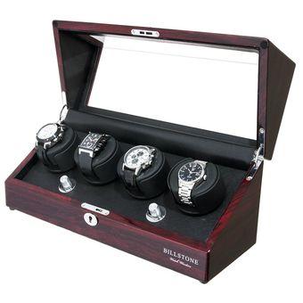 BillStone Collector - 4 Watch Winders Rosewood Finish - Black Leather  