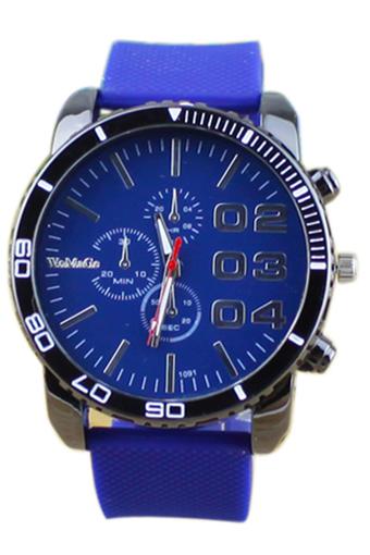 Blue lans Men's Stainless Steel Silicone Rubber Sport Analog Quartz Watch Blue  
