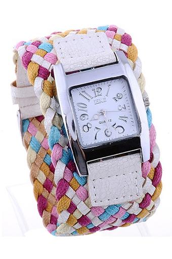 Blue lans Women's Braided Plaited White Rope Wrap Strap Watch  