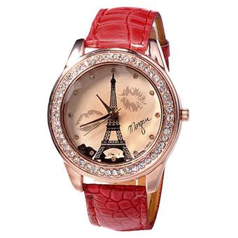 BlueLans Jam Tangan Wanita - Merah - Strap PU - Lips Eiffel Tower  