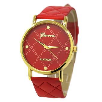 Bluelans Geneva Unisex Faux Leather Checkers Watch Gold Case Wrist Watch Red  