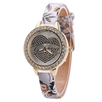 Bluelans Geneva Women's Love Heart Flower Faux Leather Rhinestone Quartz Wrist Watch White (Intl)  