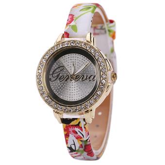 Bluelans Geneva Women's Rhinestone Flower Watch Faux Leather Quartz Wrist Watch White (Intl)  
