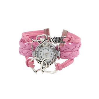 Bluelans Heart Braided Women's Pink Leather Watch  