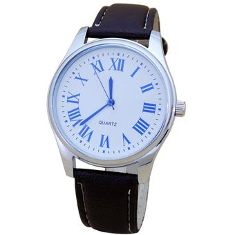 Bluelans Men's Blue Roman Number Faux Leather Band Quartz Business Wrist Watch Black (Intl)  