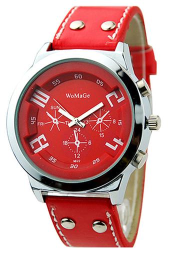 Bluelans Unisex Red Leather Strap Watch  
